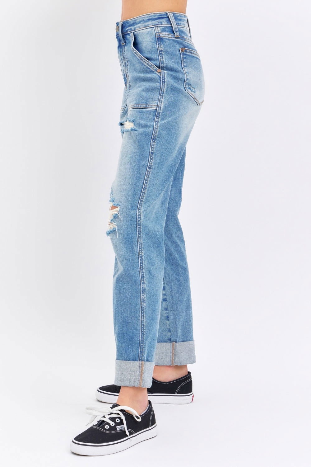 Judy Blue Full Size Distressed Straight Jeans with Patch Pockets us.meeeshop - 