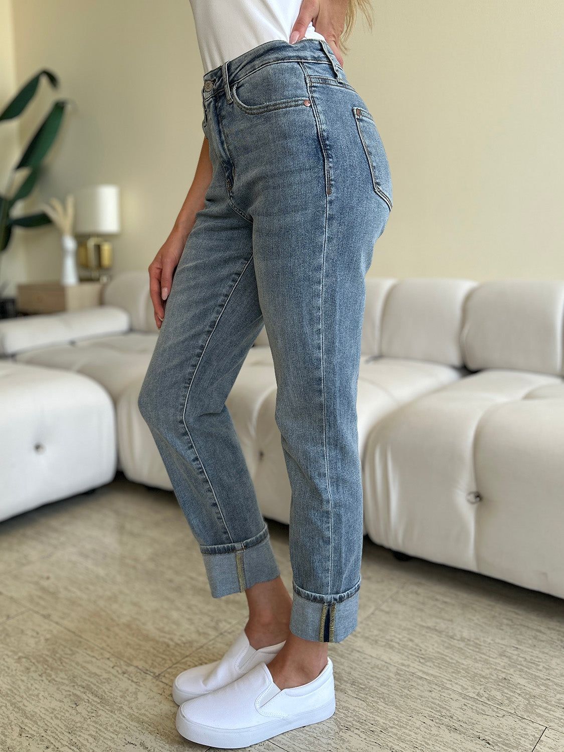 Judy Blue Full Size High Waist Cuff Hem Skinny Jeans us.meeeshop - 