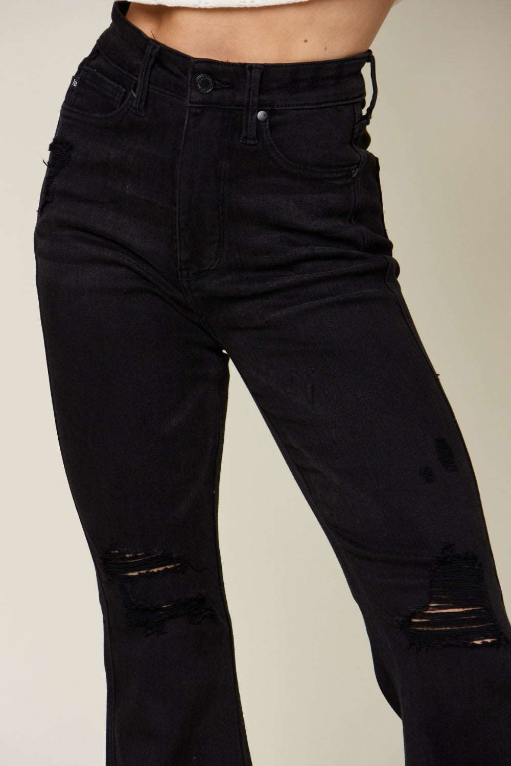 Judy Blue Full Size High Waist Distressed Flare Jeans us.meeeshop - 