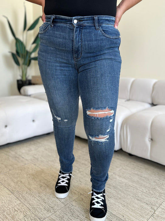 Judy Blue Full Size  High Waist Distressed Skinny Jeans us.meeeshop - Pants