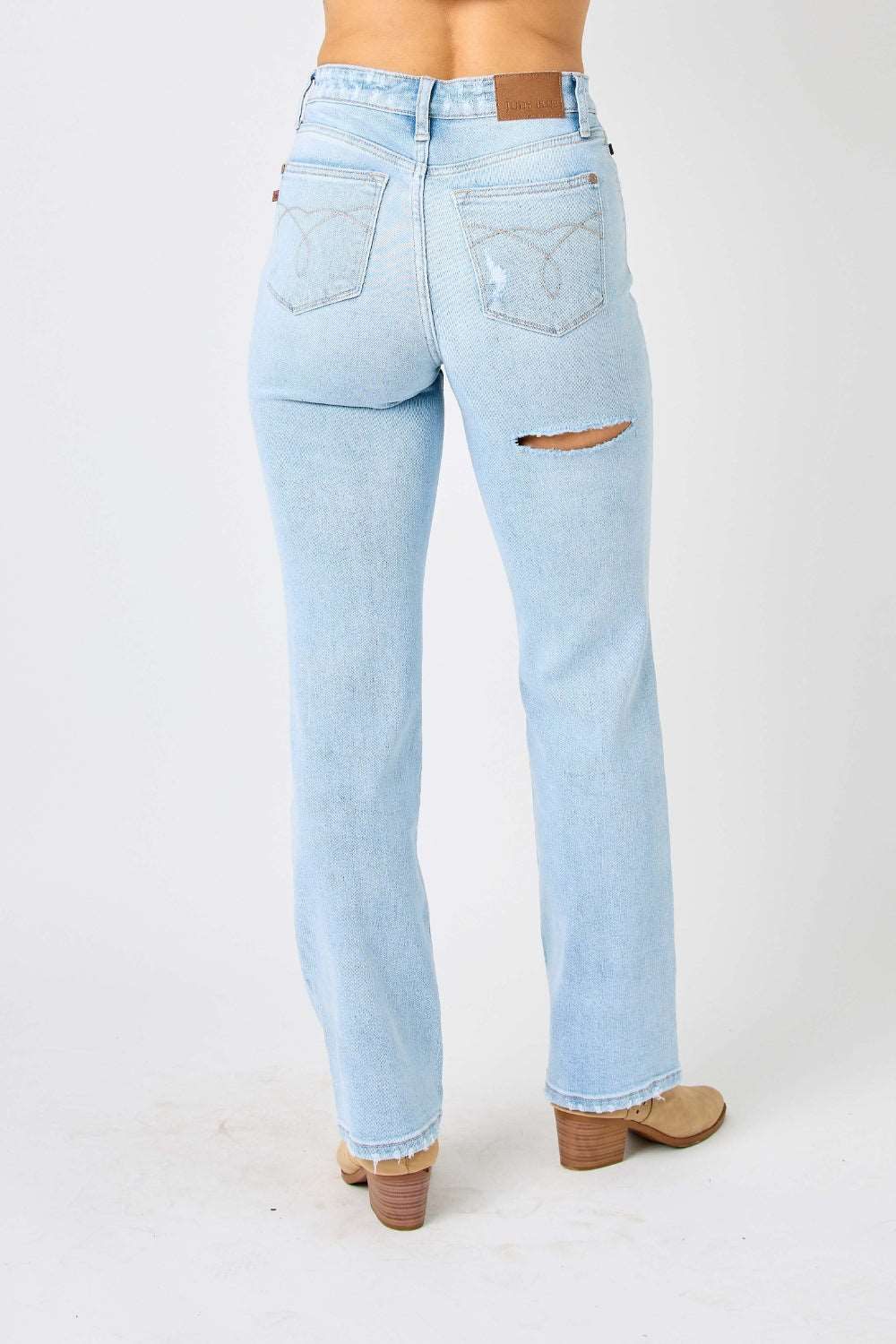 Judy Blue Full Size High Waist Distressed Straight Jeans us.meeeshop - 