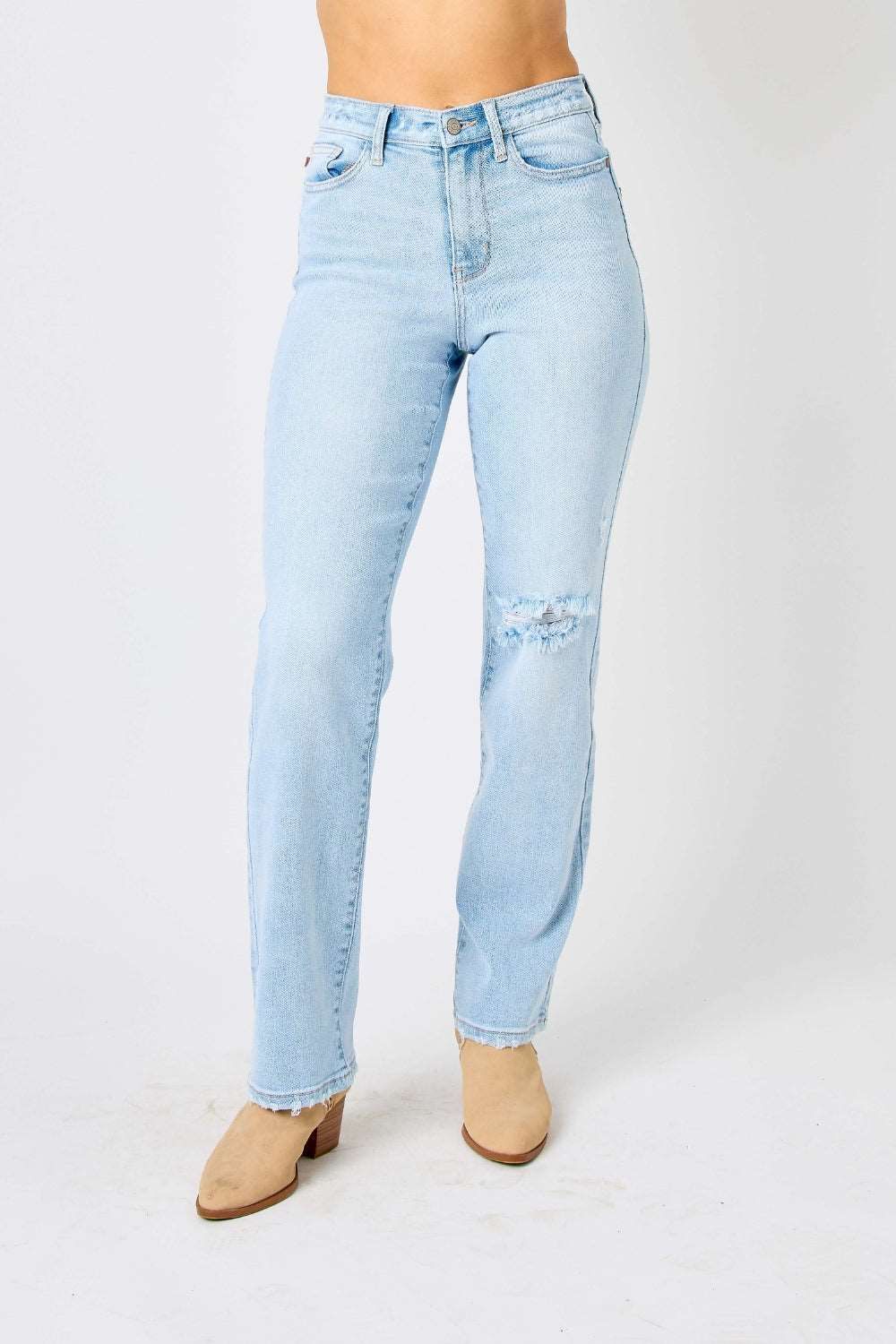 Judy Blue Full Size High Waist Distressed Straight Jeans us.meeeshop - 