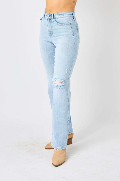 Judy Blue Full Size High Waist Distressed Straight Jeans us.meeeshop - 