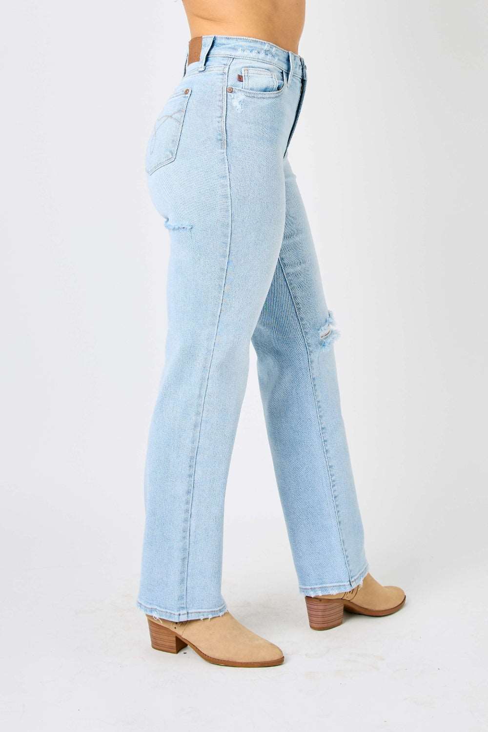 Judy Blue Full Size High Waist Distressed Straight Jeans us.meeeshop - 