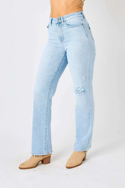 Judy Blue Full Size High Waist Distressed Straight Jeans us.meeeshop - 