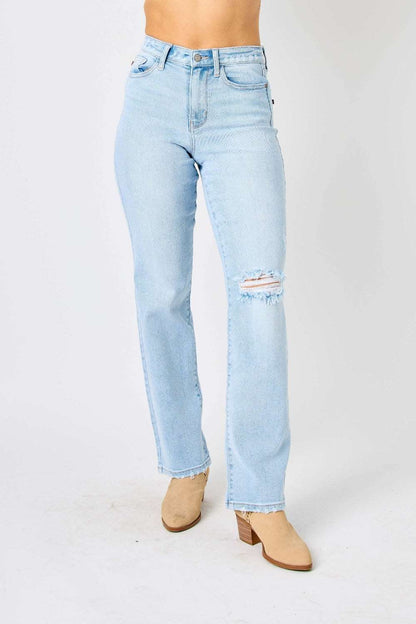 Judy Blue Full Size High Waist Distressed Straight Jeans us.meeeshop - Pants