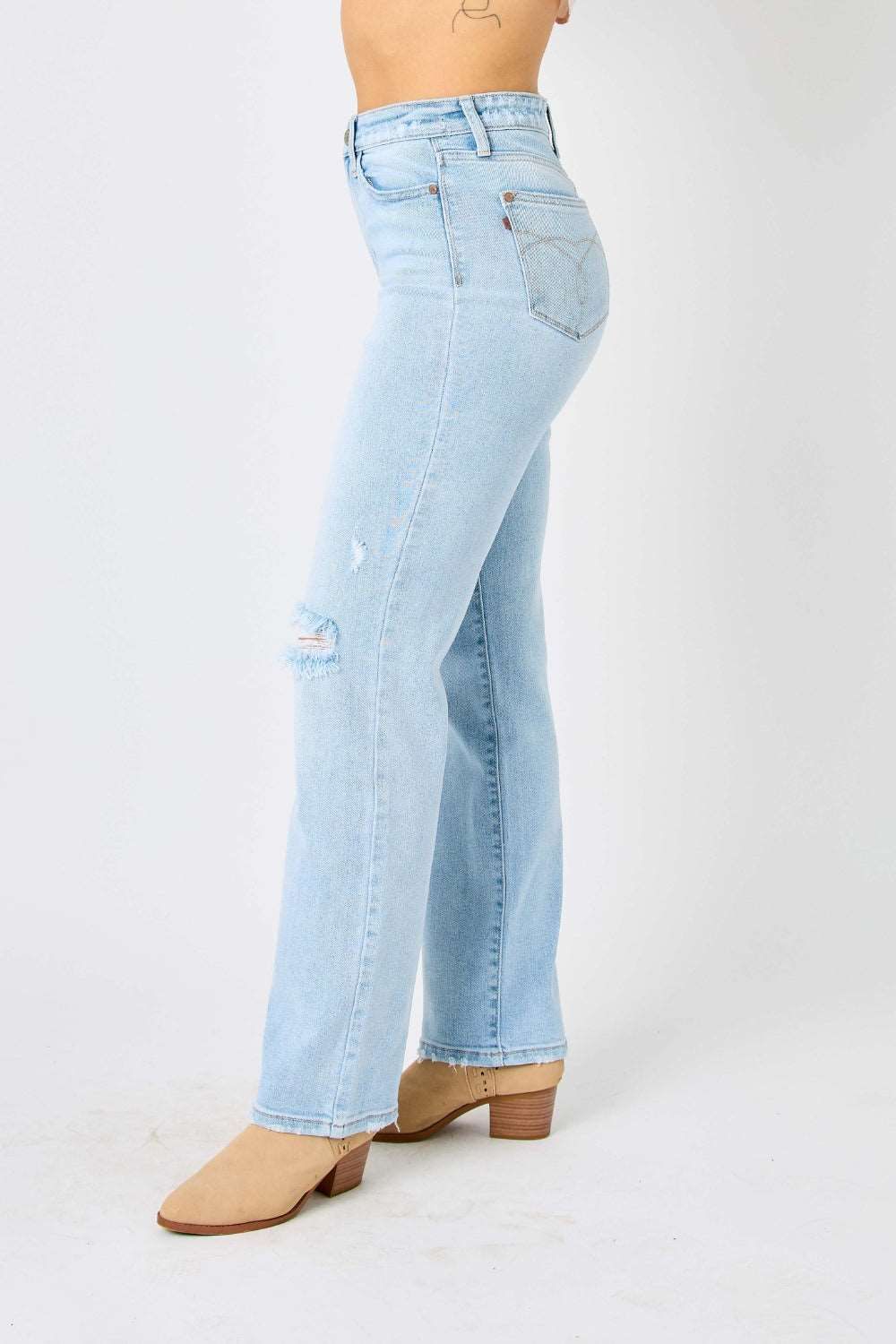 Judy Blue Full Size High Waist Distressed Straight Jeans us.meeeshop - 