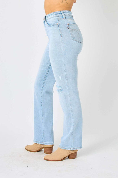 Judy Blue Full Size High Waist Distressed Straight Jeans us.meeeshop - 