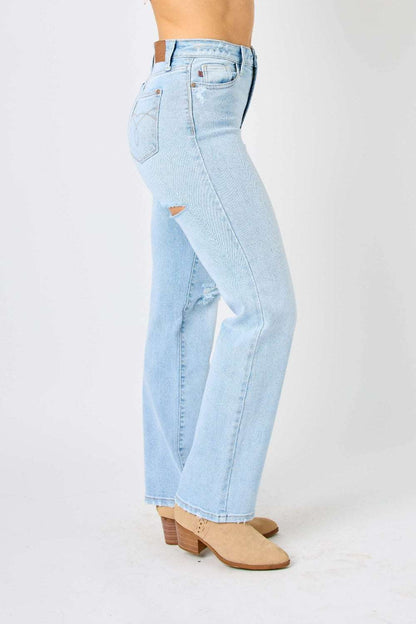 Judy Blue Full Size High Waist Distressed Straight Jeans us.meeeshop - 