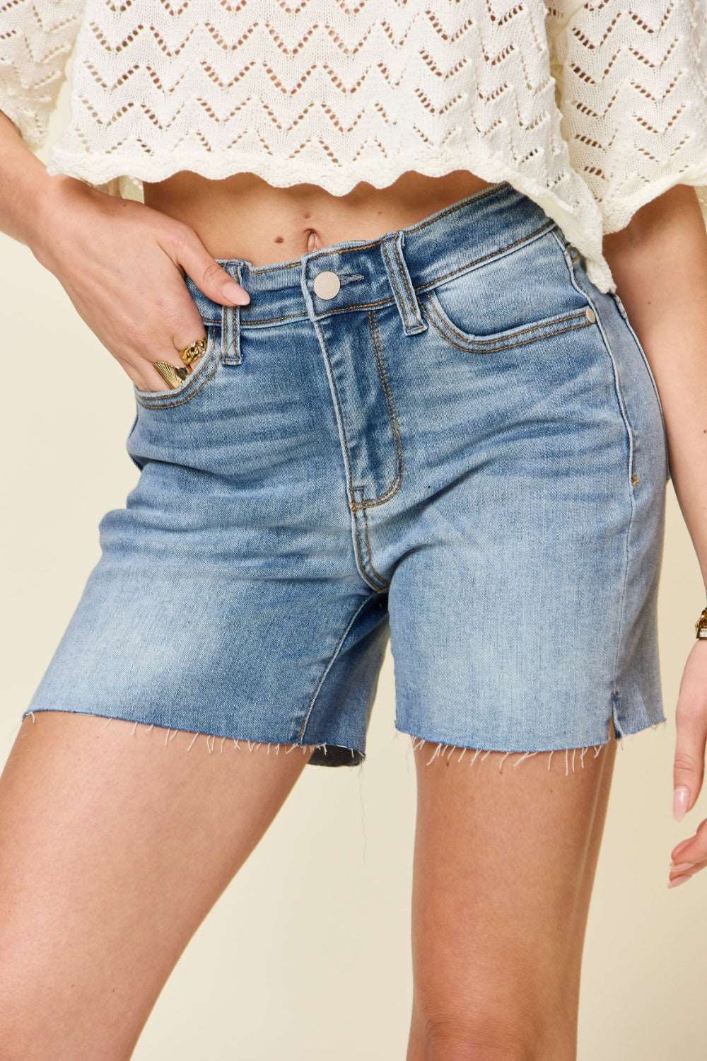 Judy Blue Full Size High Waist Raw Hem Denim Shorts us.meeeshop - 