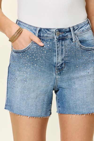 Judy Blue Full Size High Waist Rhinestone Decor Denim Shorts us.meeeshop - 