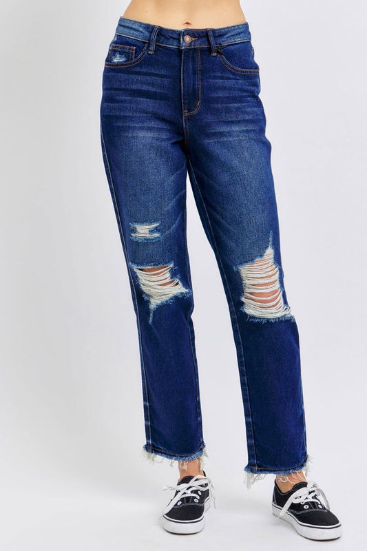 Judy Blue Full Size High Waist Rigid Magic Heavy Destroy Straight Jeans us.meeeshop - Pants