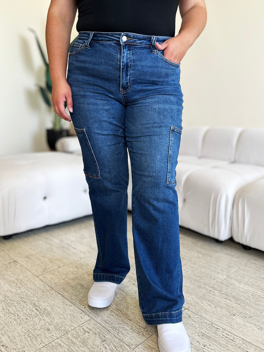 Judy Blue Full Size High Waist Straight Cargo Jeans us.meeeshop - 