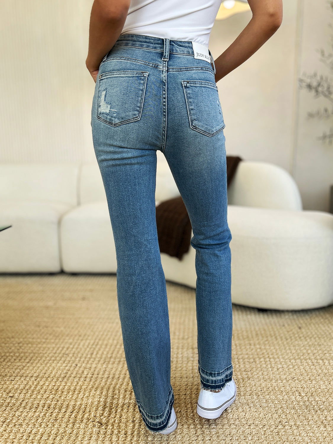 Judy Blue Full Size Mid Rise Destroyed Hem Distressed Jeans us.meeeshop - 