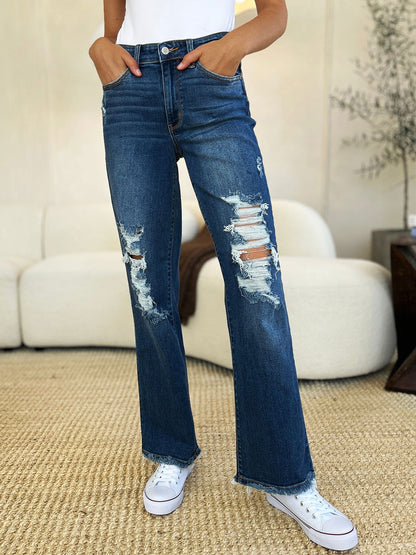 Judy Blue Full Size Mid Rise Distressed Raw Hem Jeans us.meeeshop - 