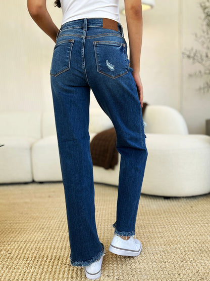 Judy Blue Full Size Mid Rise Distressed Raw Hem Jeans us.meeeshop - 