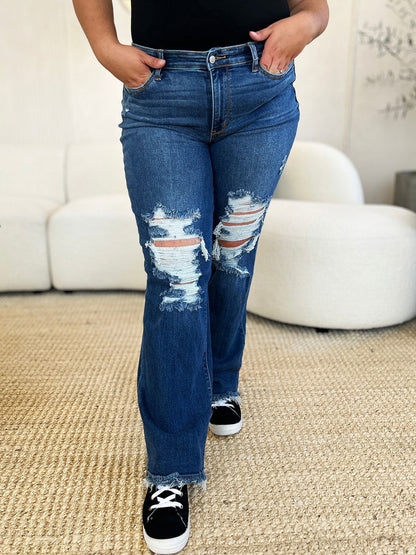 Judy Blue Full Size Mid Rise Distressed Raw Hem Jeans us.meeeshop - 