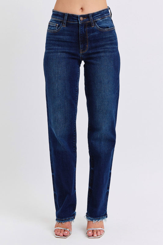 Judy Blue Full Size Raw Hem Straight Leg Jeans us.meeeshop - Pants