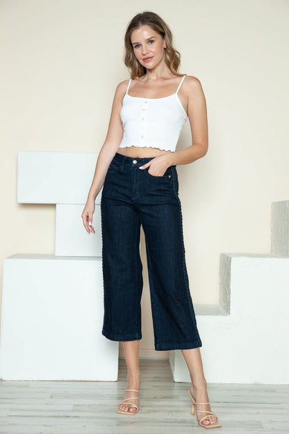 Judy Blue Full Size Side Seam Braid Detail Crop Wide Leg Jeans us.meeeshop - 