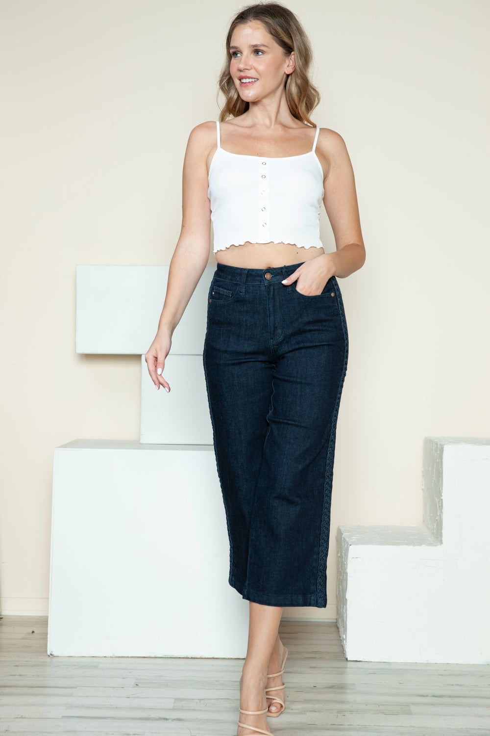 Judy Blue Full Size Side Seam Braid Detail Crop Wide Leg Jeans us.meeeshop - 