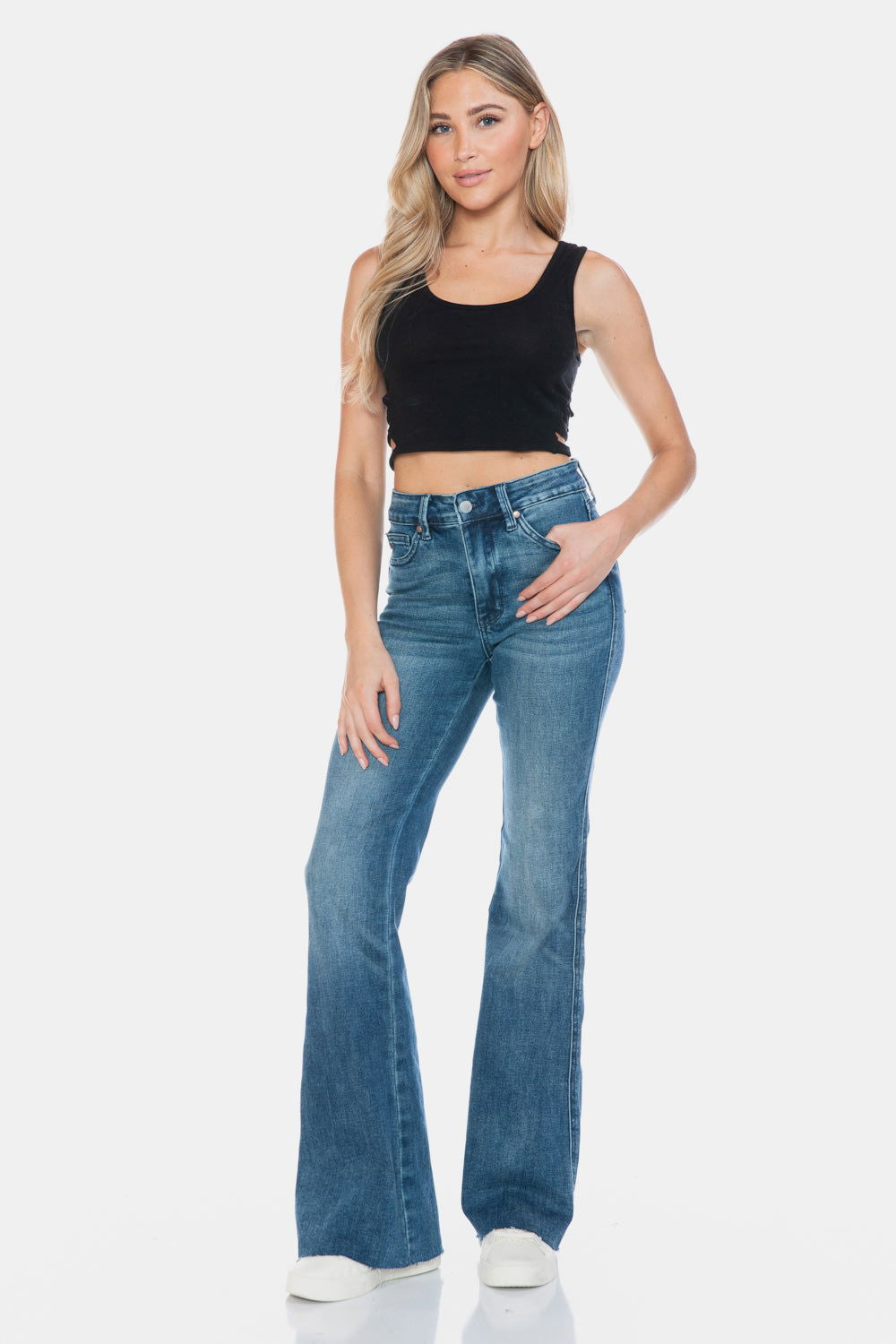 Judy Blue Full Size Tummy Control Cut Hem Flare Jeans us.meeeshop - 