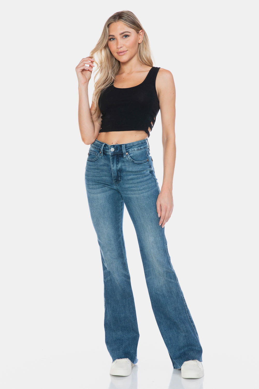 Judy Blue Full Size Tummy Control Cut Hem Flare Jeans us.meeeshop - Pants