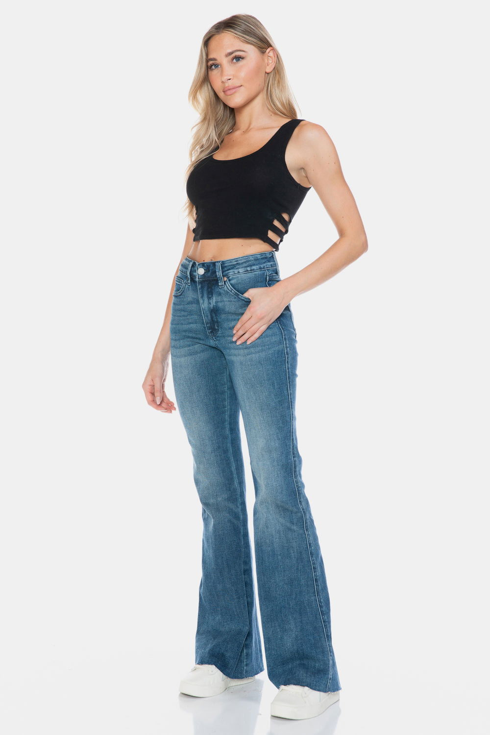 Judy Blue Full Size Tummy Control Cut Hem Flare Jeans us.meeeshop - 