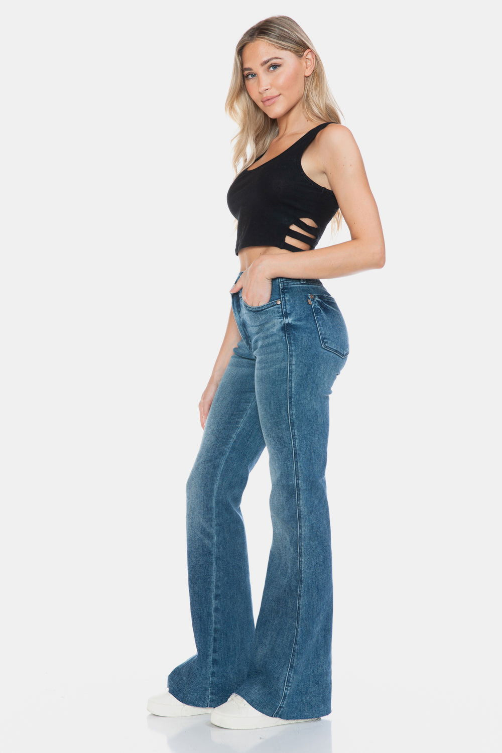 Judy Blue Full Size Tummy Control Cut Hem Flare Jeans us.meeeshop - 