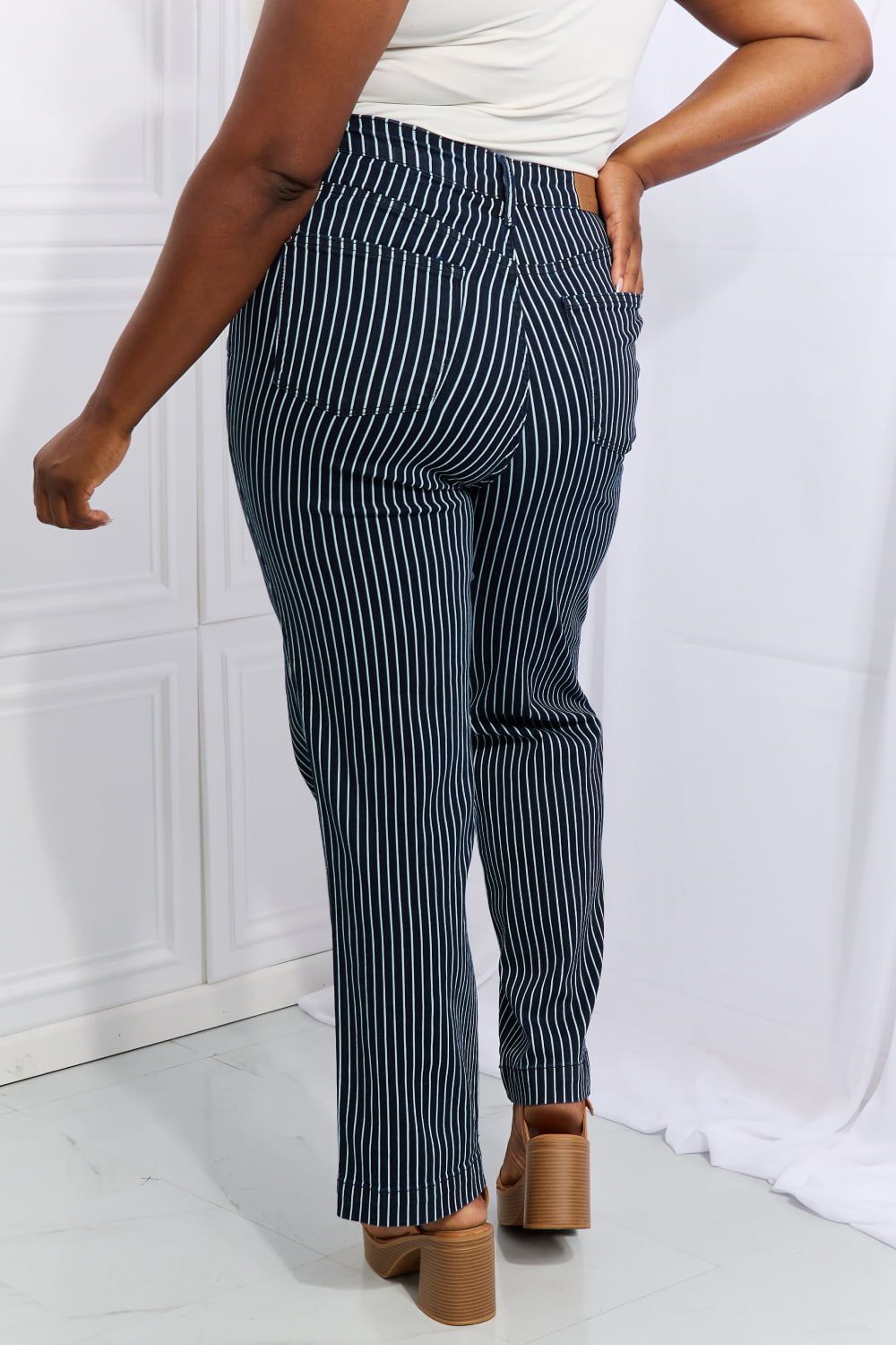 Judy Blue | Cassidy Full Size High Waisted Tummy Control Striped Straight Jeans - us.meeeshop