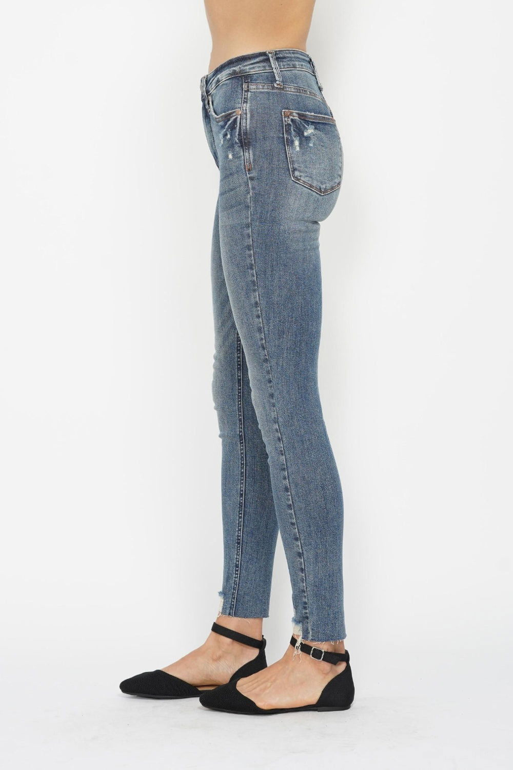 Women's Judy Blue Full Size Tummy Control Vintage Wash Hem Destroy Skinny Jeans - us.meeeshop