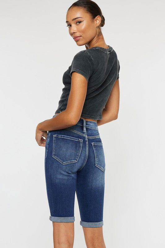 Kan Can USA High Rise Cuff Bermuda Jeans us.meeeshop - 