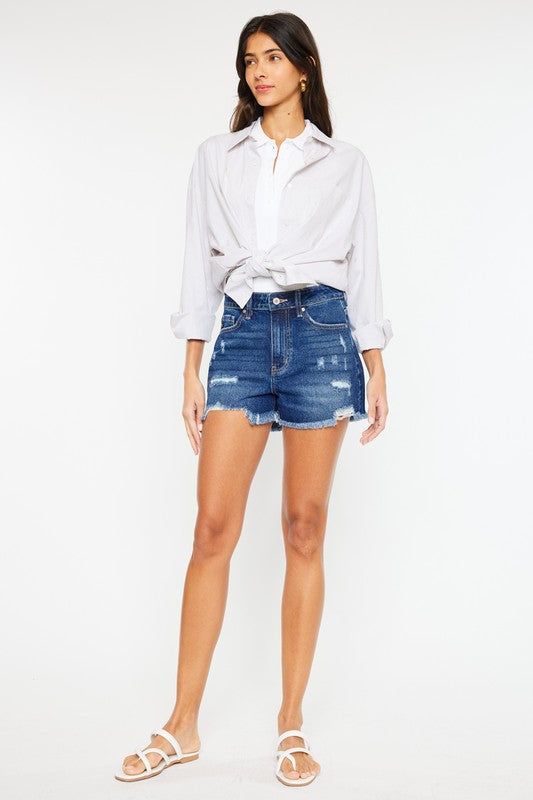 KanCan High Rise No Stitch Frayed Hem Shorts us.meeeshop - Shorts