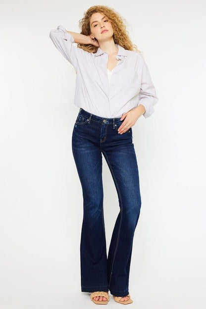 KanCan Mid Rise Hem Detail Flare Jeans - us.meeeshop