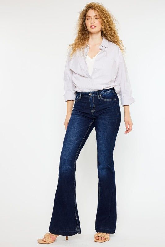 KanCan Mid Rise Hem Detail Flare Jeans - us.meeeshop