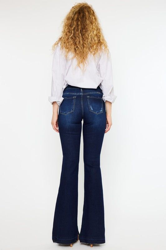 KanCan Mid Rise Hem Detail Flare Jeans - us.meeeshop