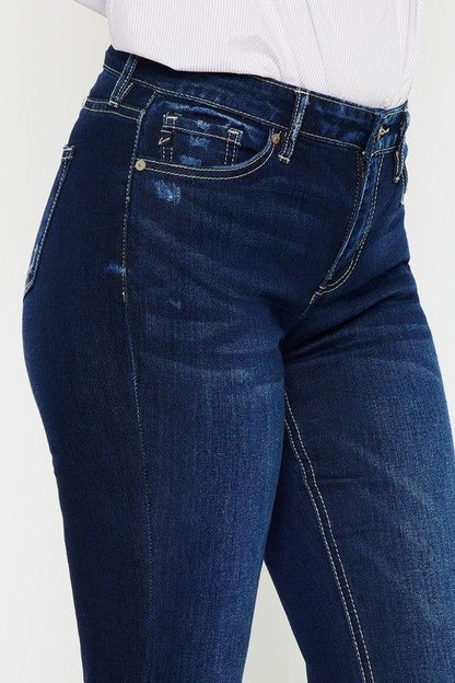 KanCan Mid Rise Hem Detail Flare Jeans - us.meeeshop