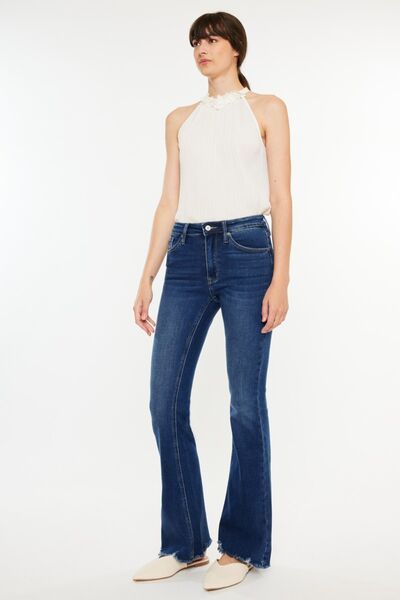 Kancan Cat's Whiskers Raw Hem Flare Jeans us.meeeshop - 