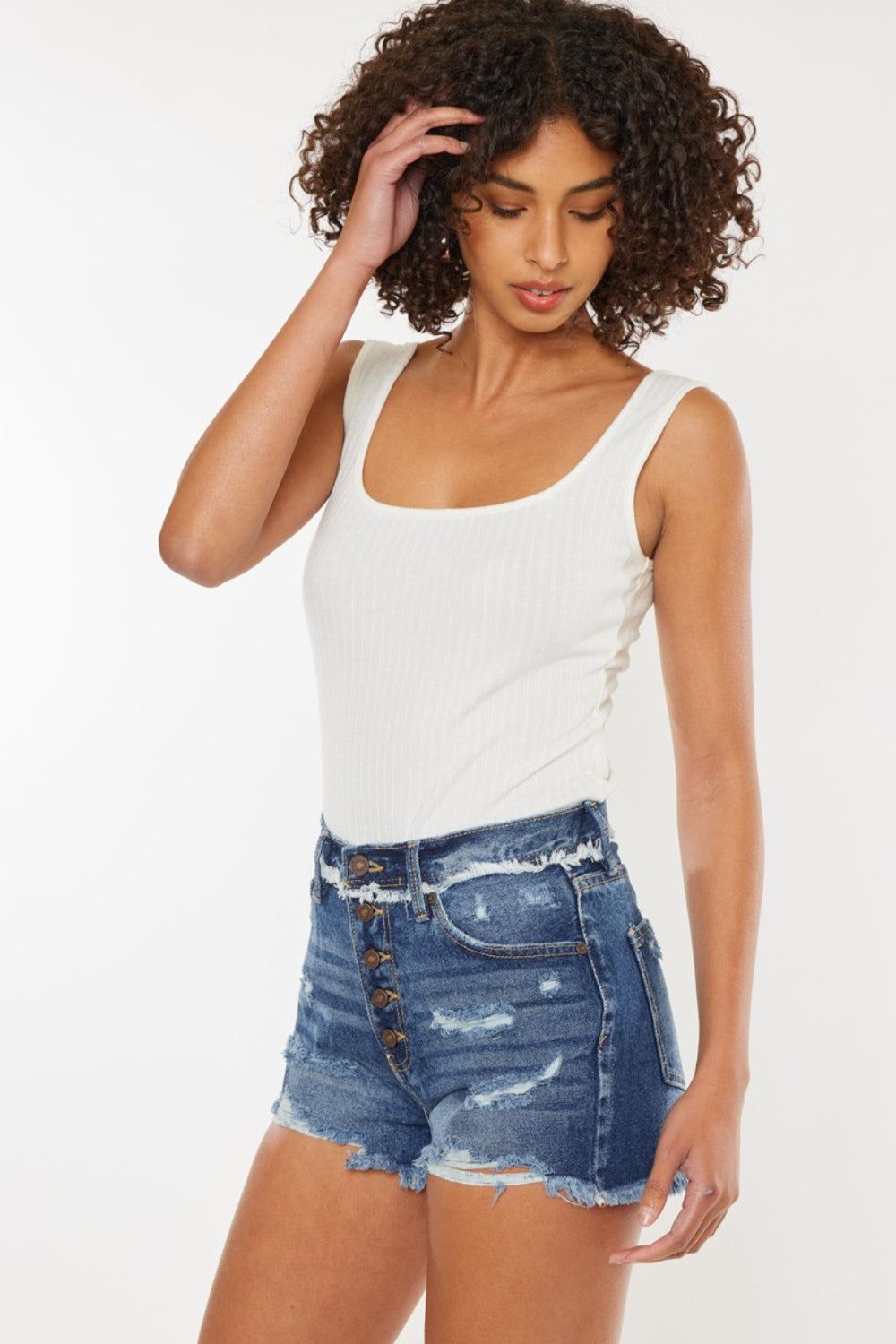 Kancan Distressed Button Fly Denim Shorts us.meeeshop - 