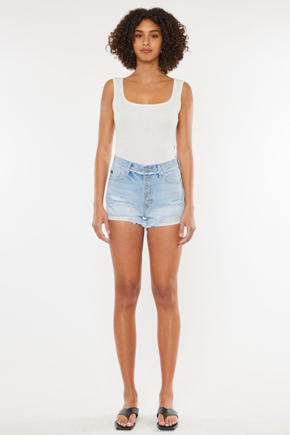 Kancan Distressed Button Fly Denim Shorts us.meeeshop - 