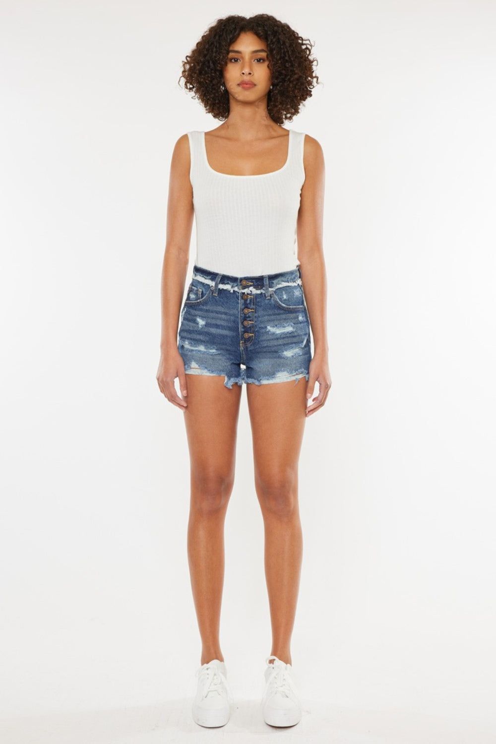 Kancan Distressed Button Fly Denim Shorts us.meeeshop - 