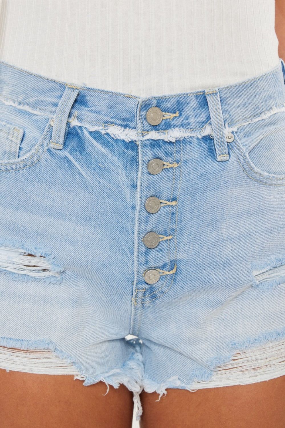 Kancan Distressed Button Fly Denim Shorts us.meeeshop - 