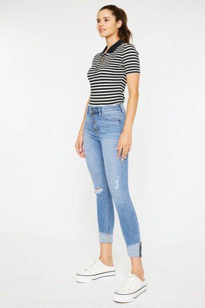 Kancan Distressed Cat's Whiskers Button Fly Jeans - us.meeeshop