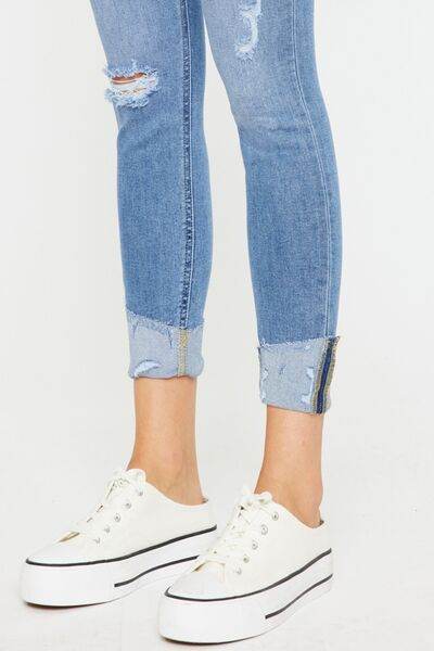 Kancan Distressed Cat's Whiskers Button Fly Jeans - us.meeeshop