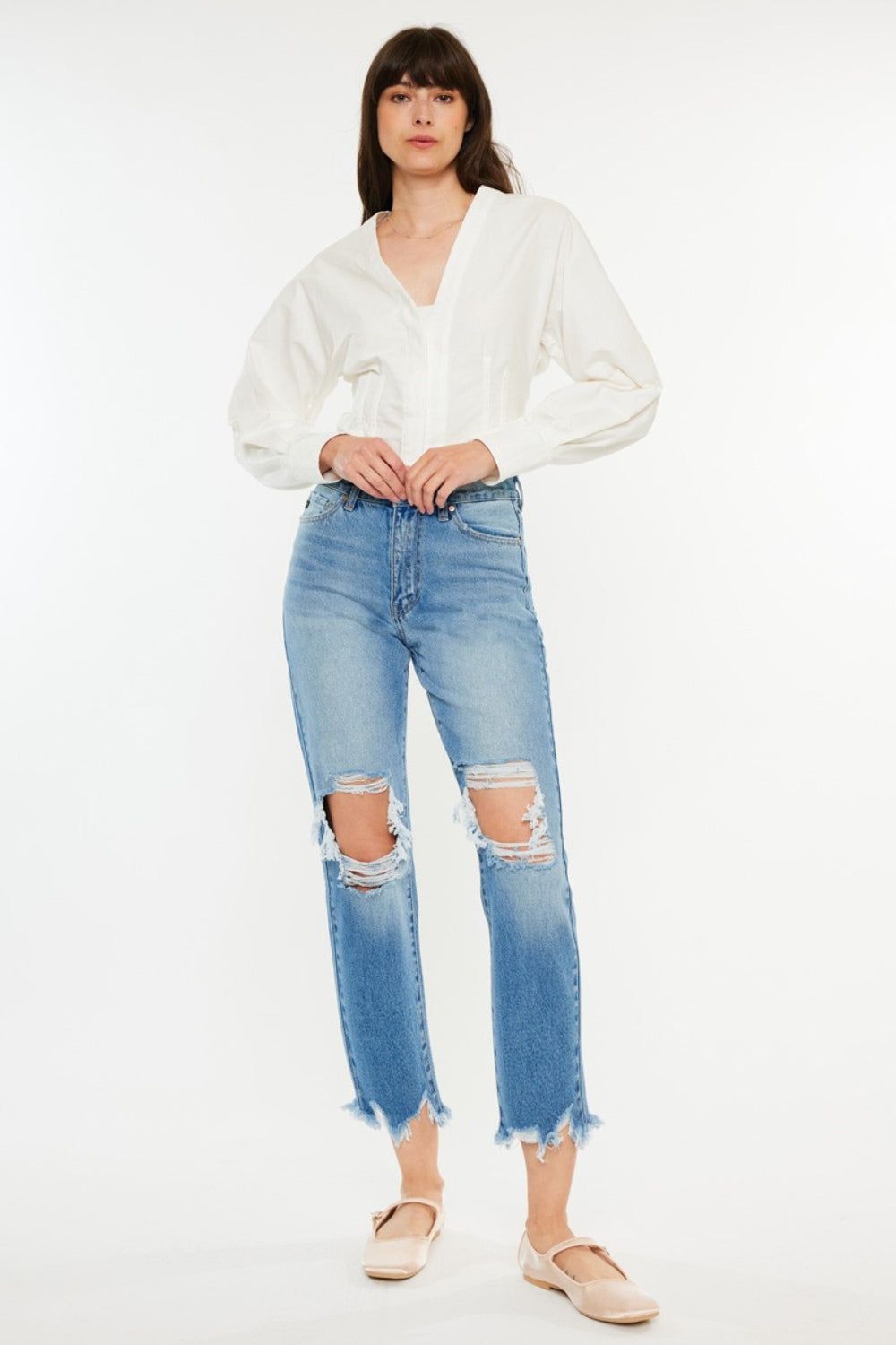 Kancan Distressed Frayed Hem Cropped Jeans us.meeeshop - Pants