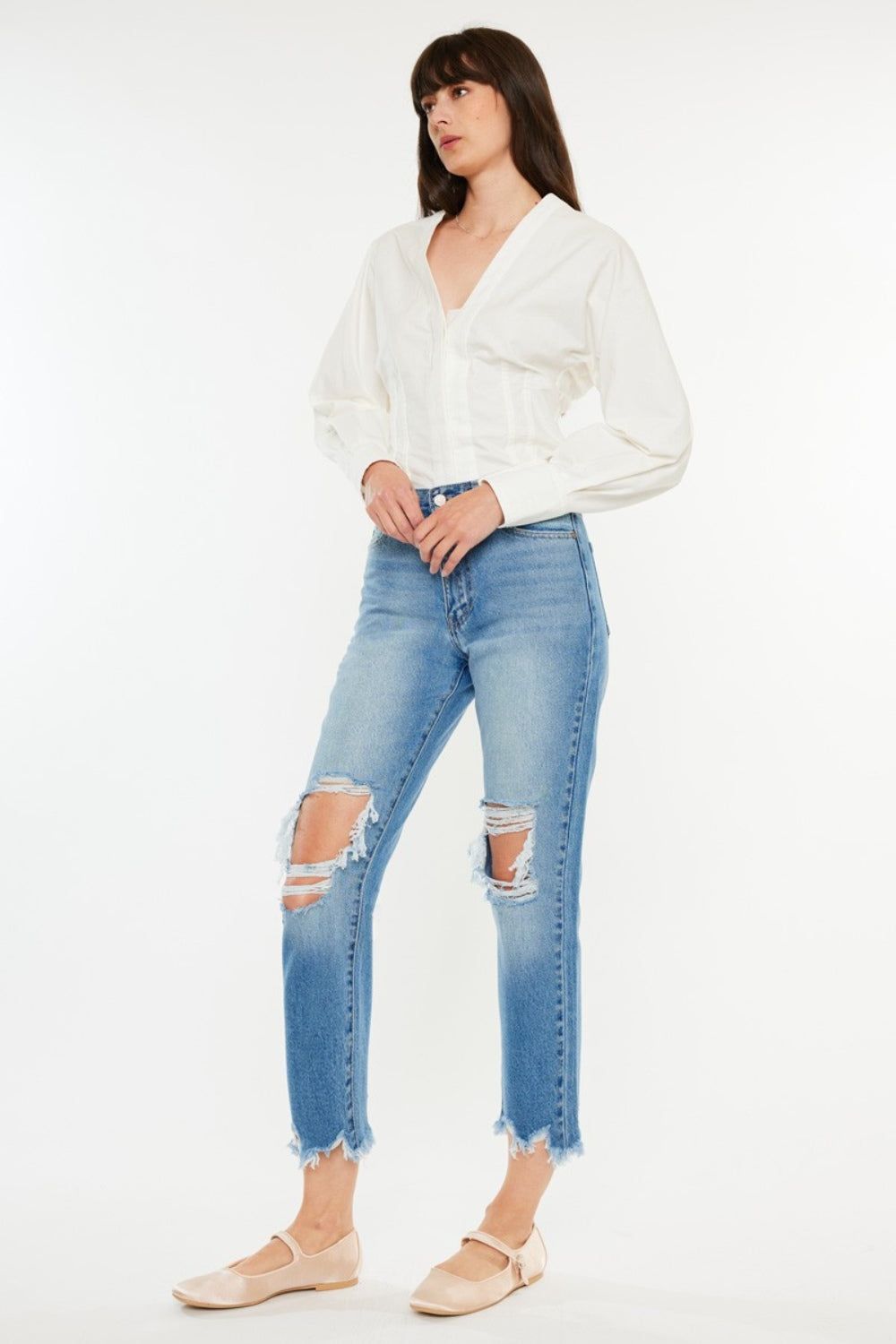 Kancan Distressed Frayed Hem Cropped Jeans us.meeeshop - 