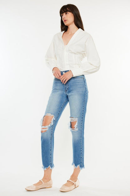 Kancan Distressed Frayed Hem Cropped Jeans us.meeeshop - 