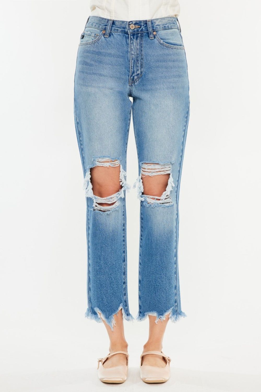 Kancan Distressed Frayed Hem Cropped Jeans us.meeeshop - 