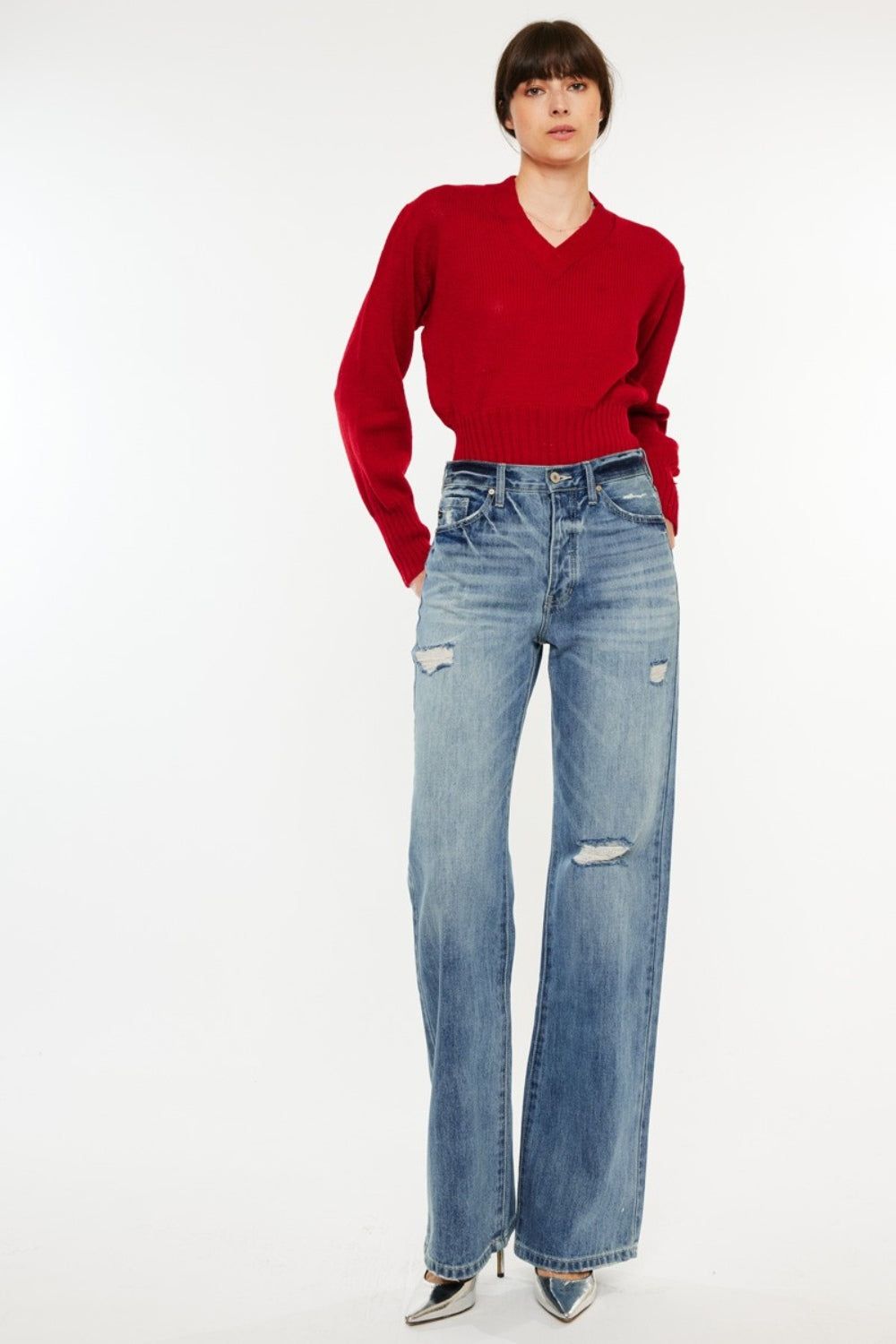 Kancan Distressed High Waist Bootcut Jeans us.meeeshop - 