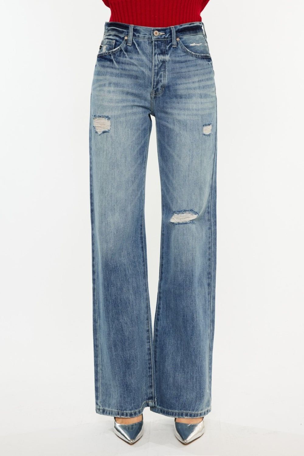 Kancan Distressed High Waist Bootcut Jeans us.meeeshop - 