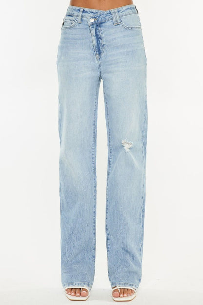 Kancan Distressed High Waist Straight Jeans us.meeeshop - 